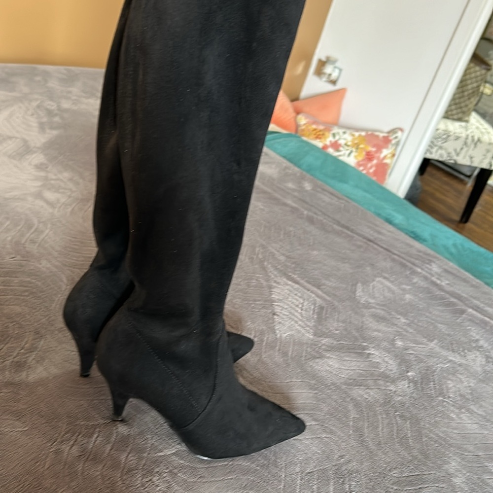 Black 3.5" Heel Over-the-Knee Microfiber Boots